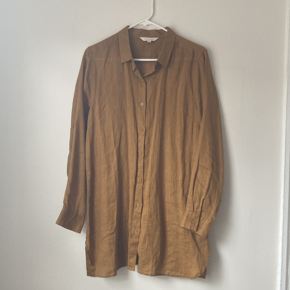 NWOT Garnet Hill Easy Linen Long Sleeve Button Down Tunic